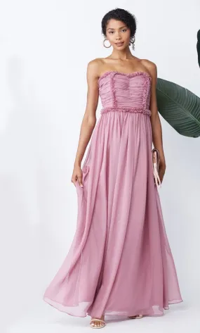 Mauve Bride-maid Ruched Bodice Drape Maxi-dress Gown