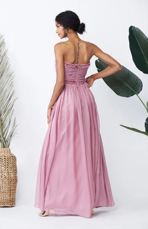 Mauve Bride-maid Ruched Bodice Drape Maxi-dress Gown