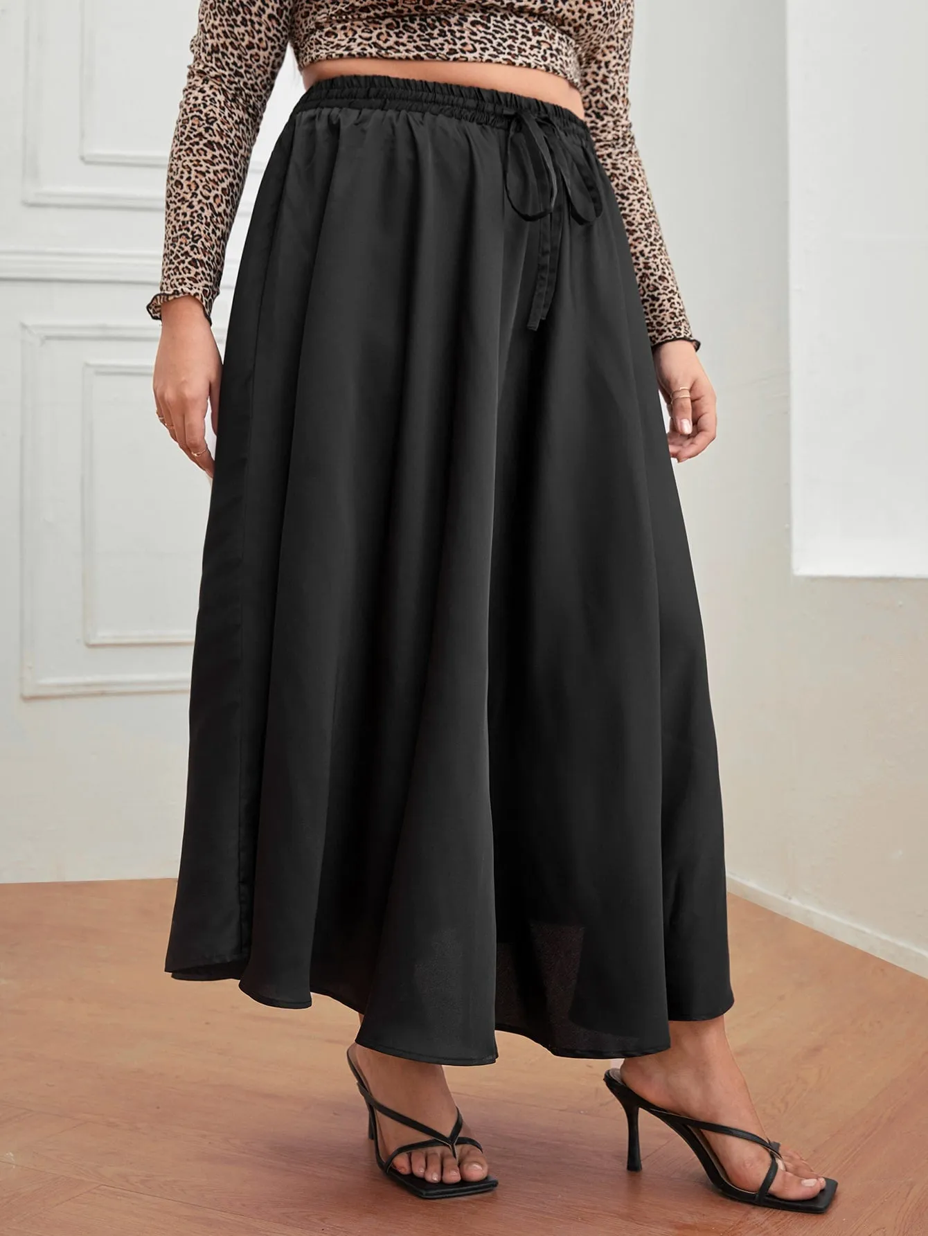 Plain Knot Long Plus Size Skirt