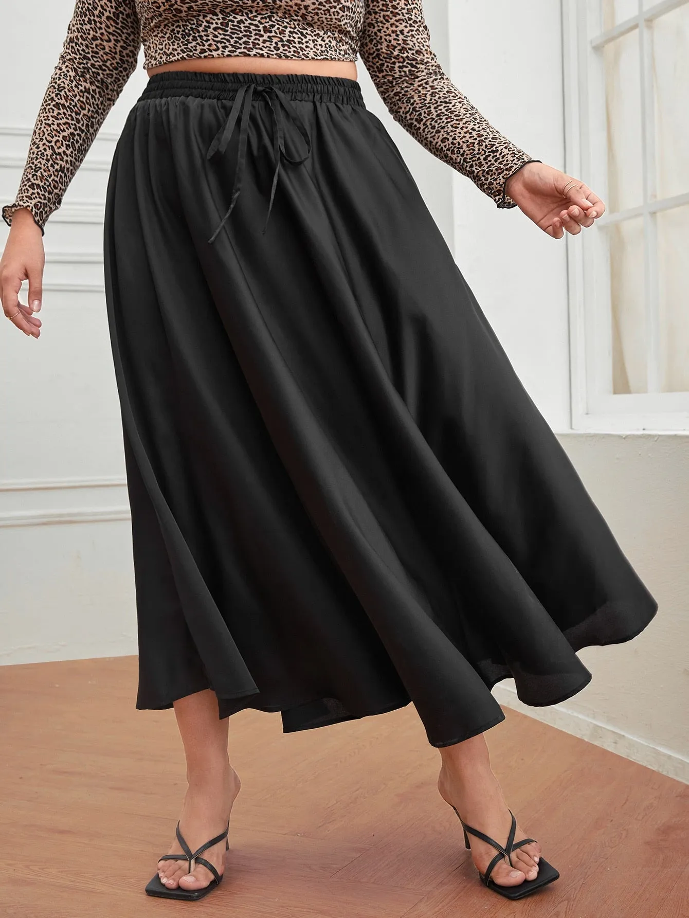 Plain Knot Long Plus Size Skirt