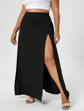 Plain Split Thigh Maxi Plus Size Skirt