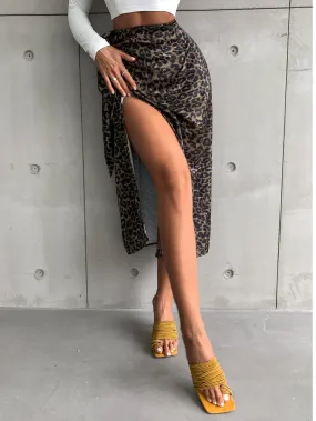 Sexy Leopard Knot High Waist Long Women Skirt