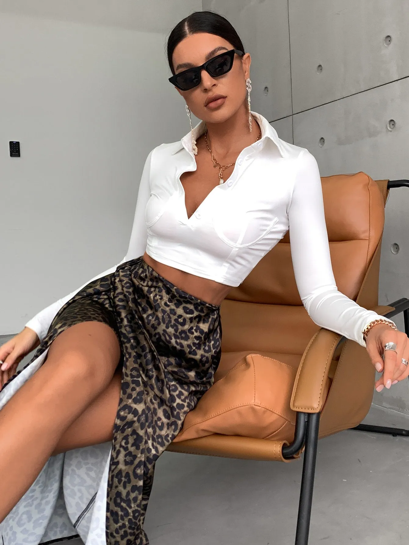 Sexy Leopard Knot High Waist Long Women Skirt