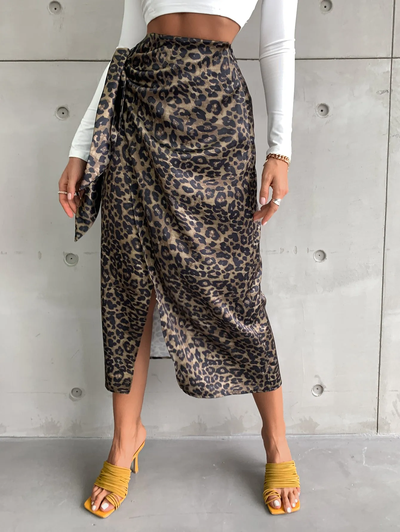 Sexy Leopard Knot High Waist Long Women Skirt