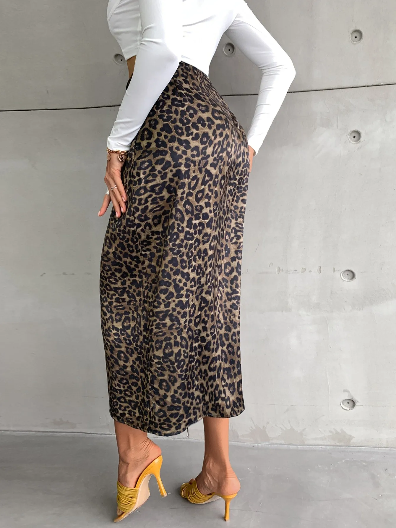 Sexy Leopard Knot High Waist Long Women Skirt