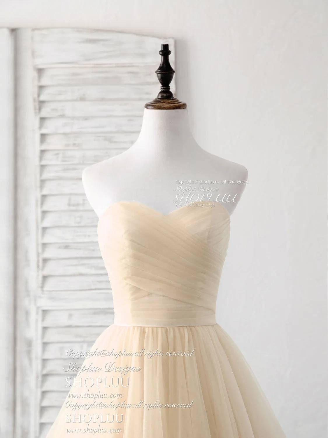 Simple Sweetheart Champagne Tulle Long Prom Dresses Champagne Evening Dresses
