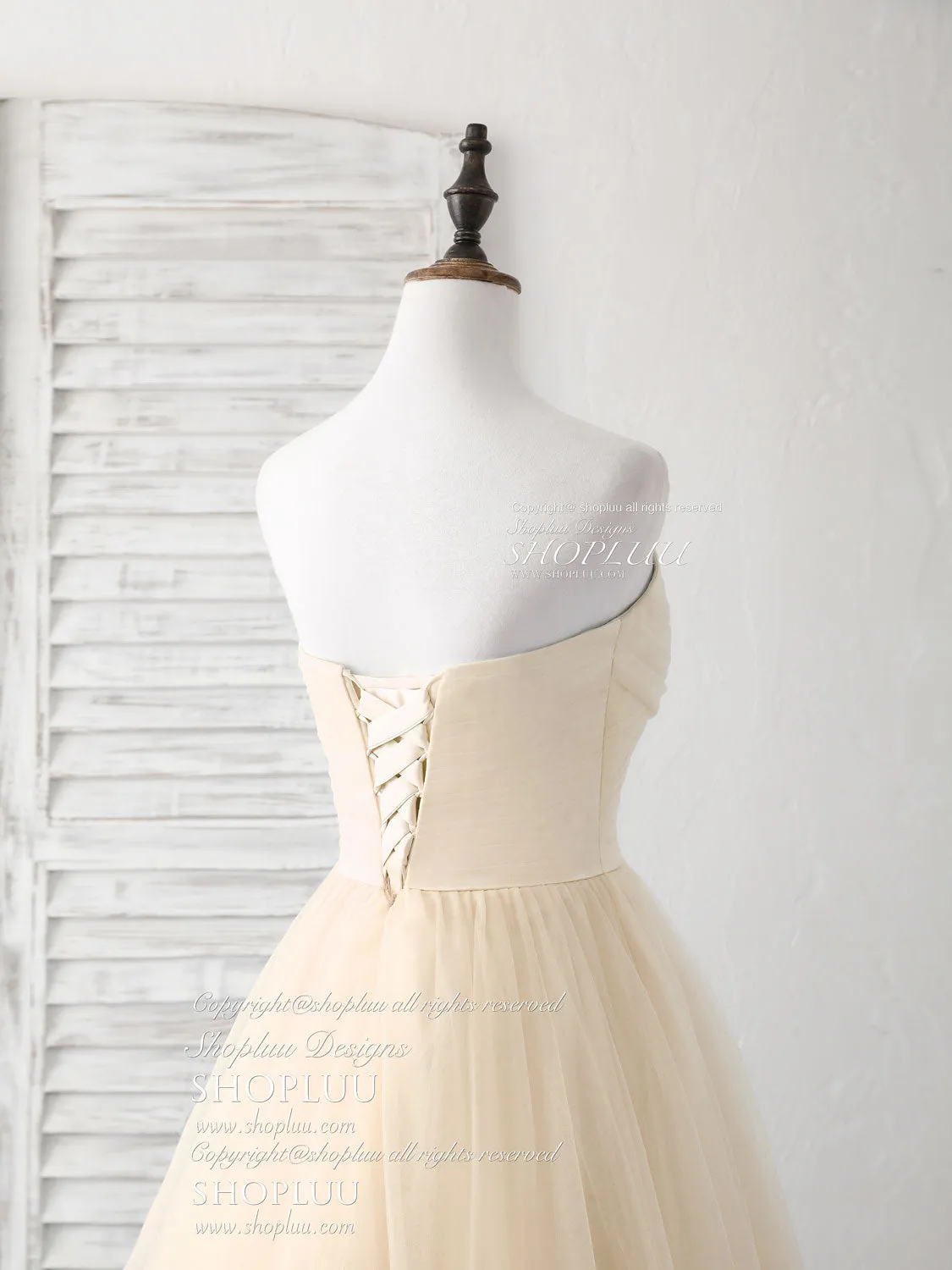 Simple Sweetheart Champagne Tulle Long Prom Dresses Champagne Evening Dresses