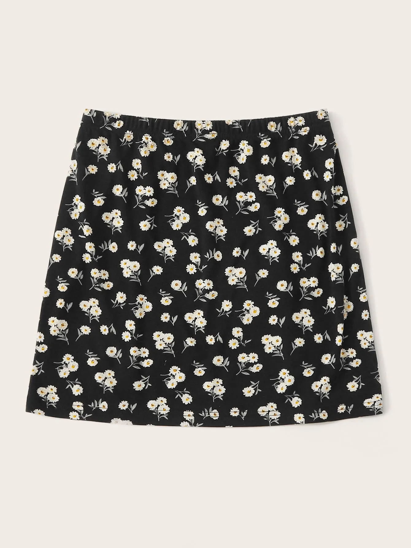 Slit Hem Ditsy Floral Print Skirt