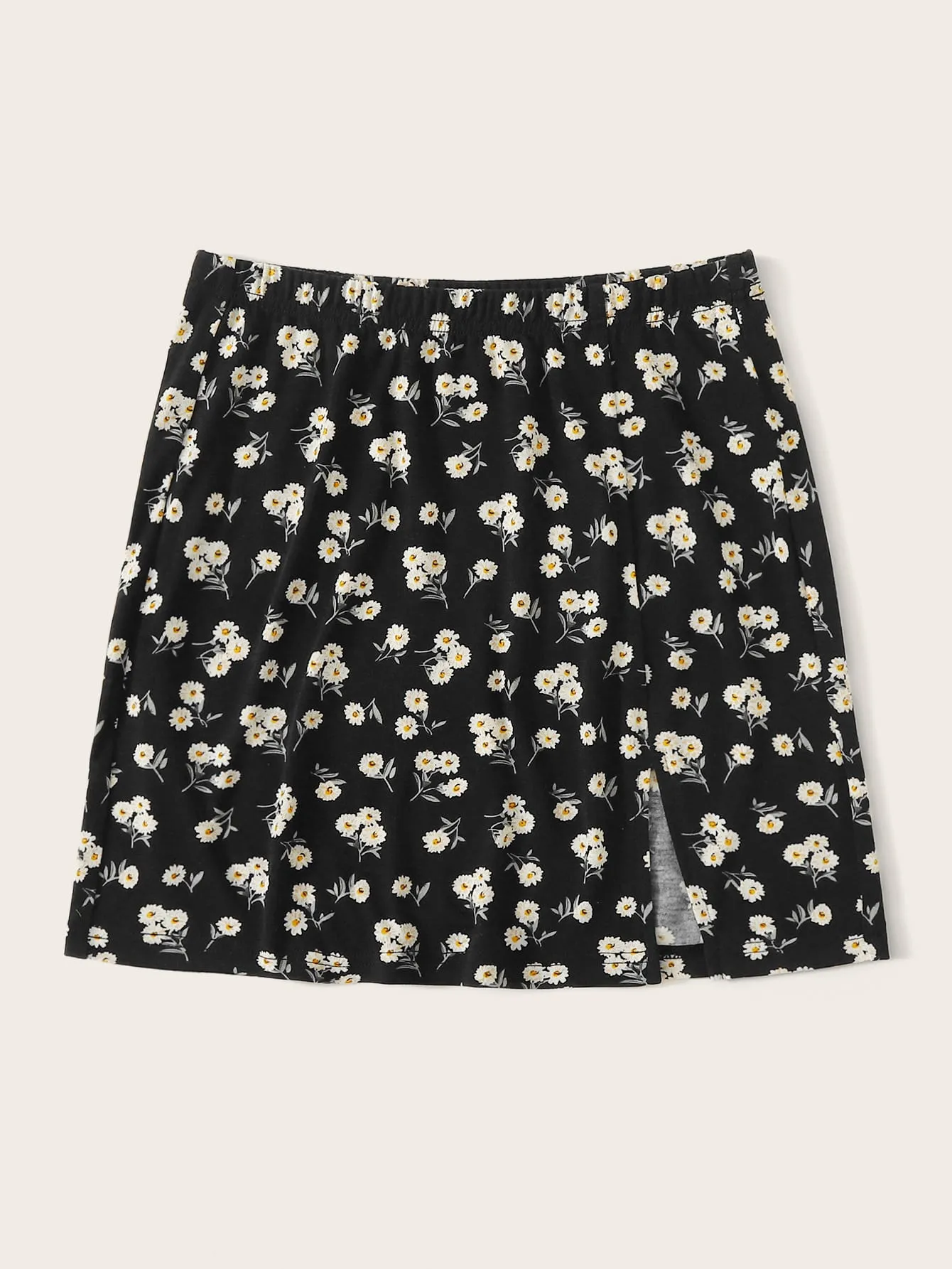 Slit Hem Ditsy Floral Print Skirt