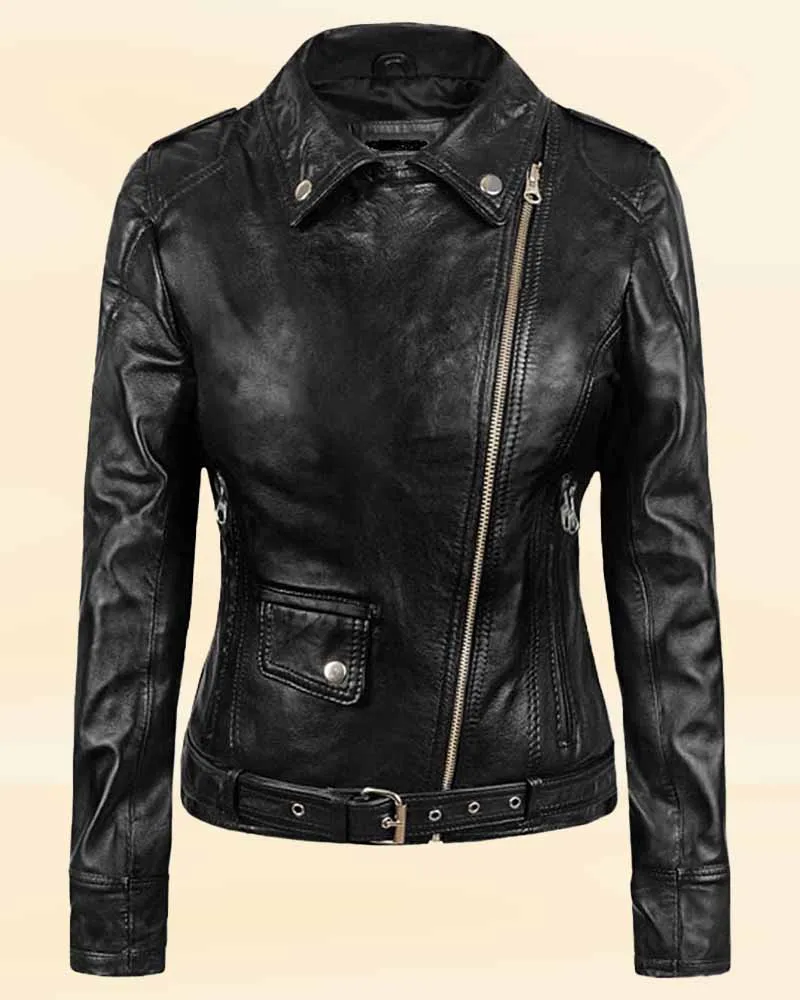 Stylish Black Leather Jacket Worn By Sarah Connor | Sarah Connor Stylish Black Leather Jacket
