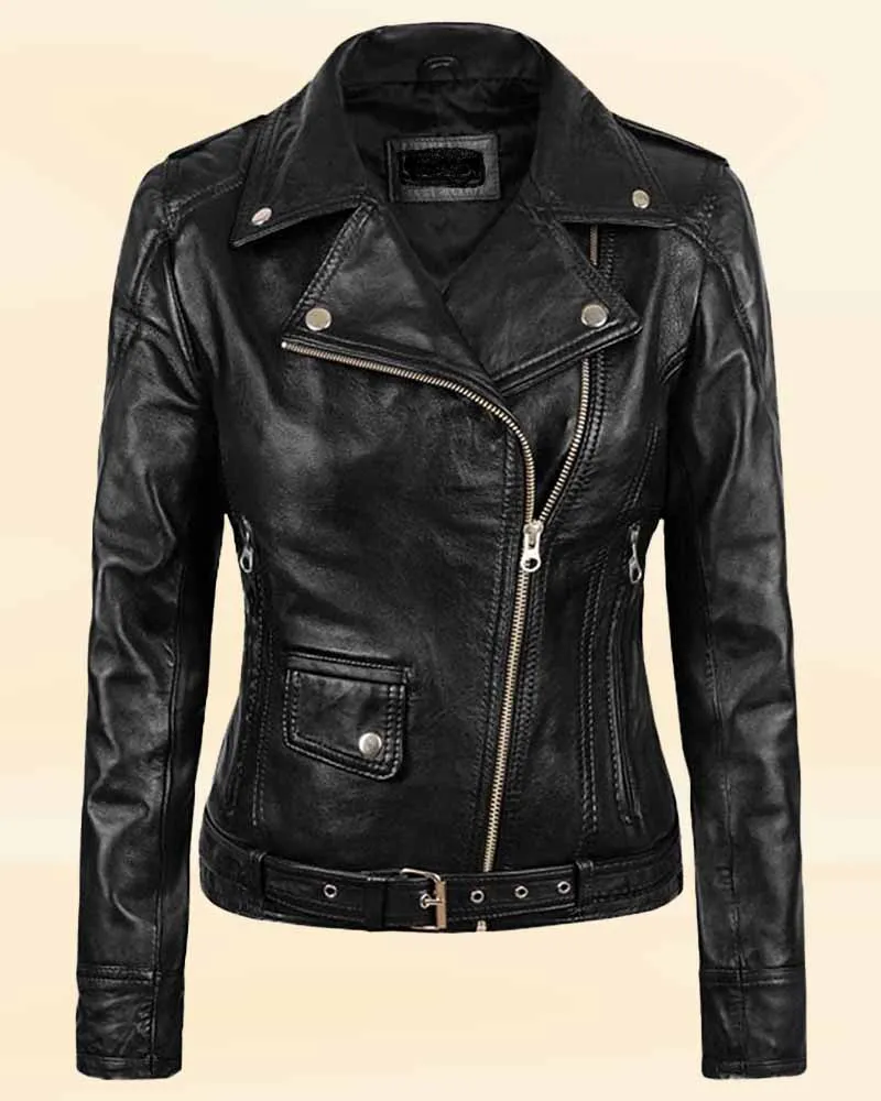 Stylish Black Leather Jacket Worn By Sarah Connor | Sarah Connor Stylish Black Leather Jacket