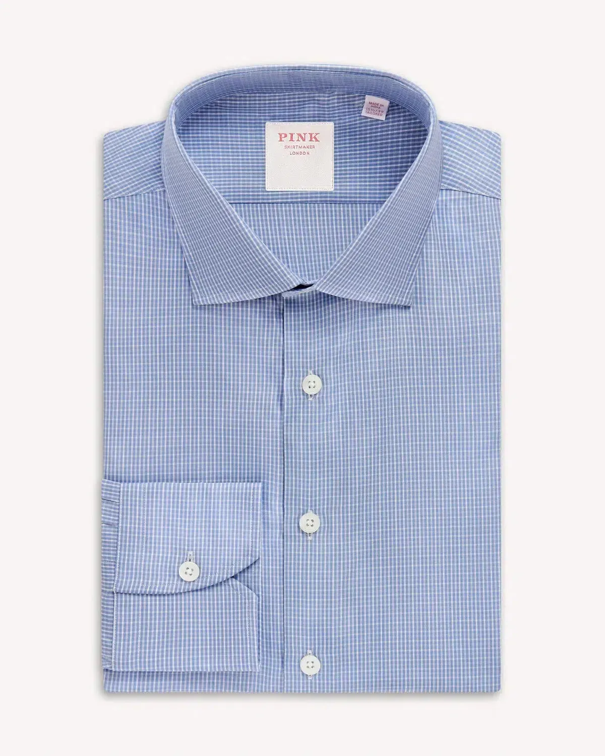 Thomas Pink Pale Blue Check Shirt Blue Silver