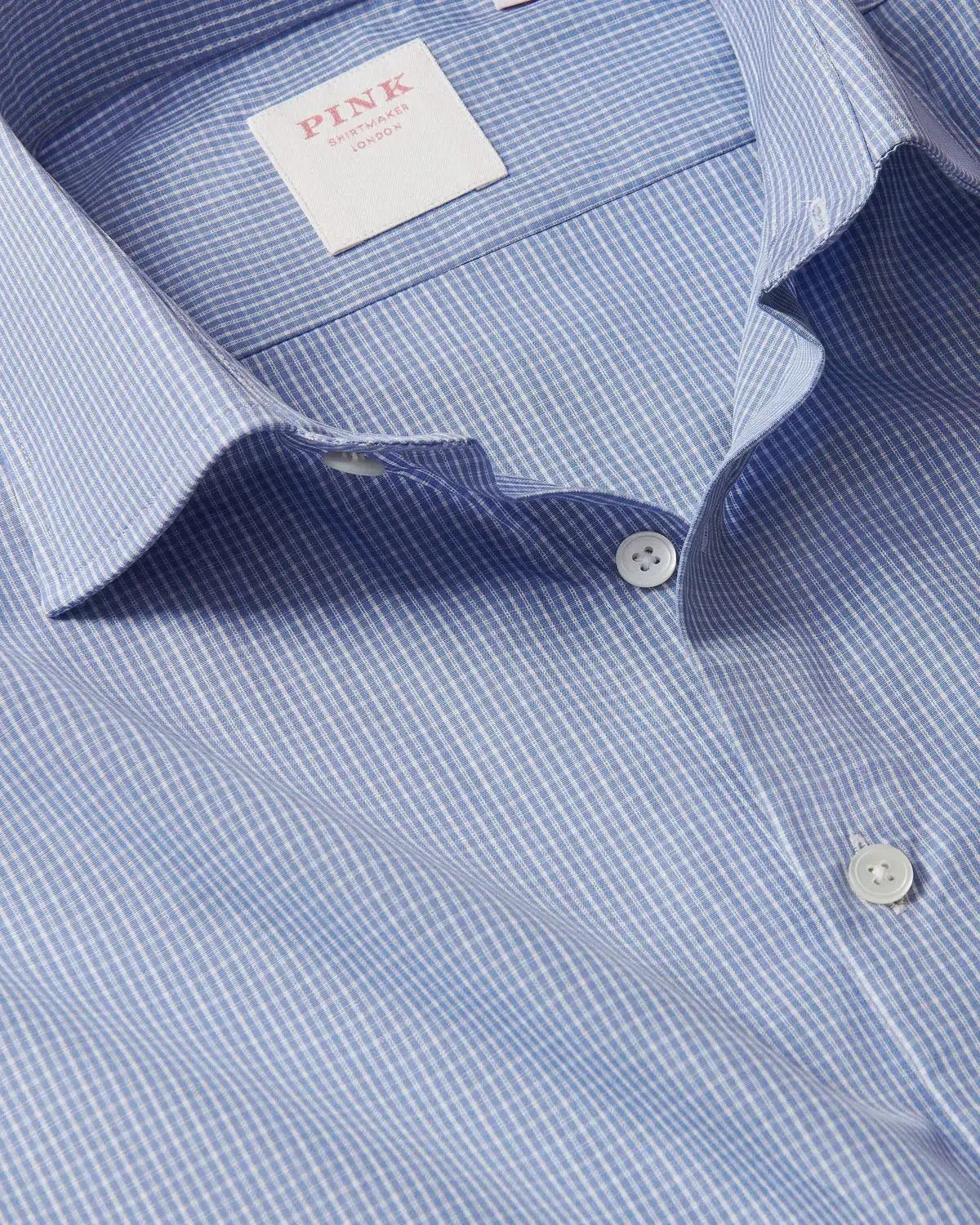 Thomas Pink Pale Blue Check Shirt Blue Silver
