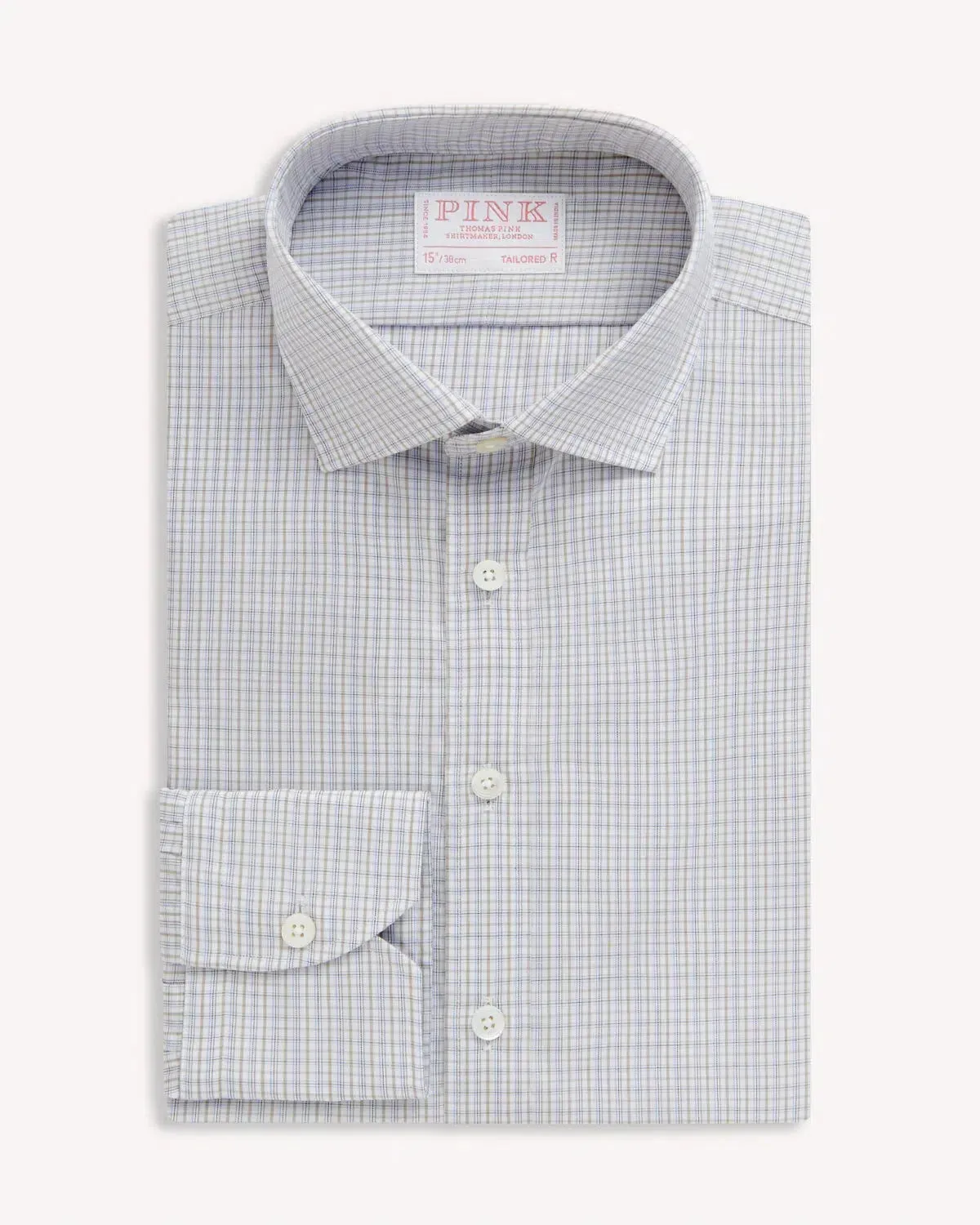 Thomas Pink Tailored Fit Formal Shadow Casual Check Shirt Beige/White