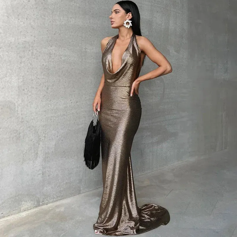 Women's Metallic Mermaid Gown for Cocktail Events