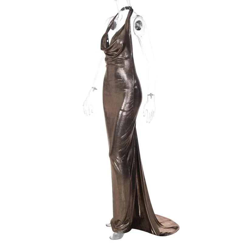 Women's Metallic Mermaid Gown for Cocktail Events