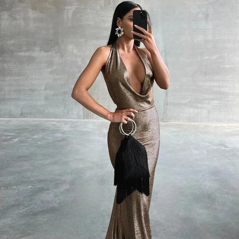 Women's Metallic Mermaid Gown for Cocktail Events