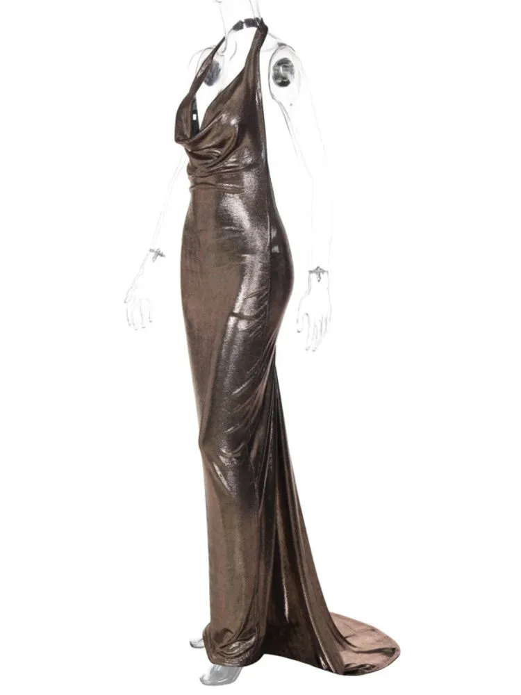 Women's Metallic Mermaid Gown for Cocktail Events