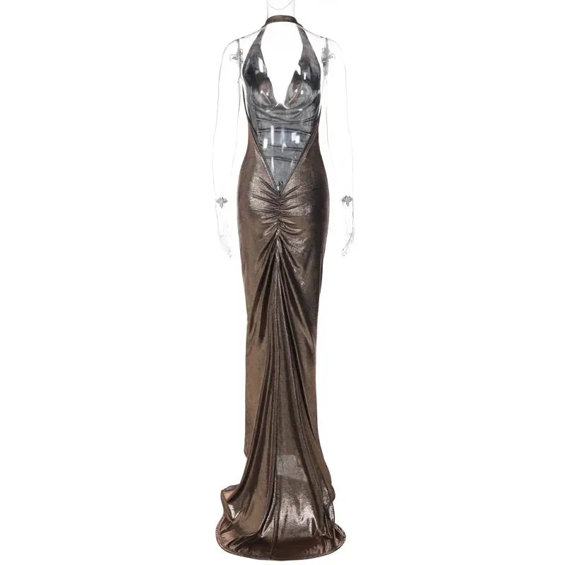 Women's Metallic Mermaid Gown for Cocktail Events