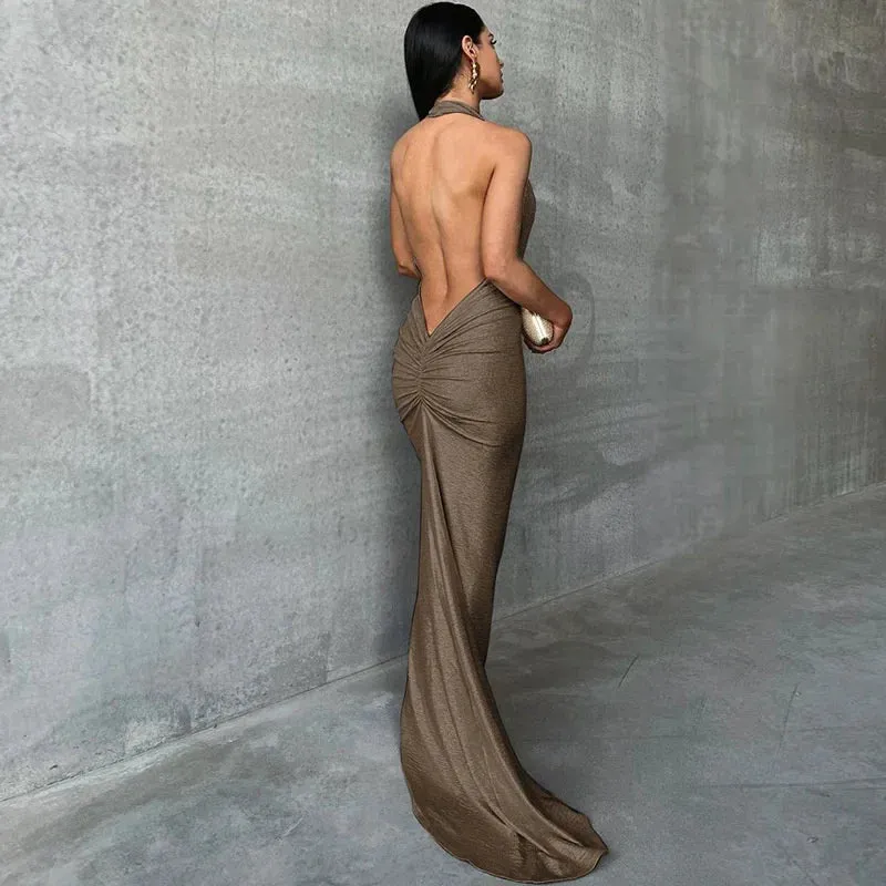 Women's Metallic Mermaid Gown for Cocktail Events