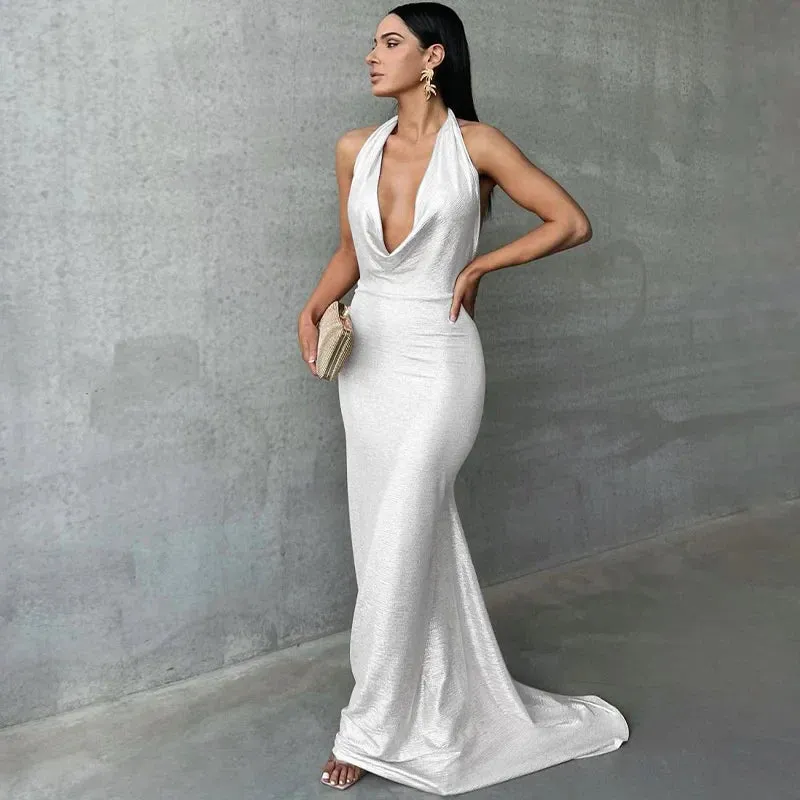 Women's Metallic Mermaid Gown for Cocktail Events