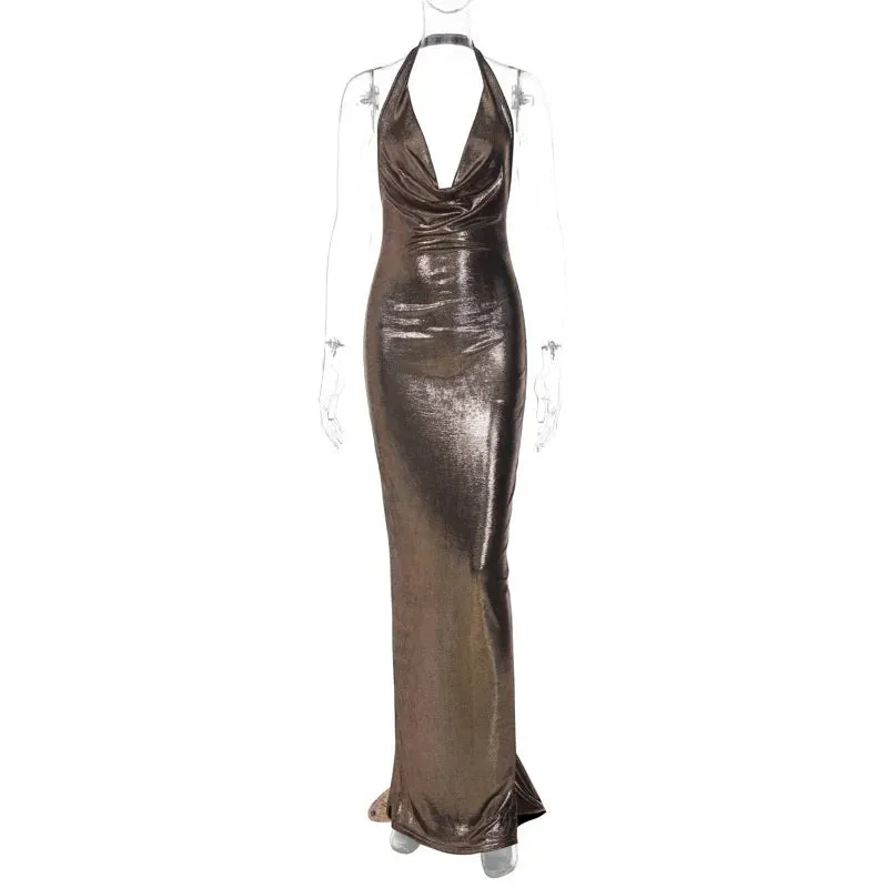 Women's Metallic Mermaid Gown for Cocktail Events