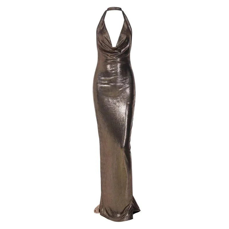 Women's Metallic Mermaid Gown for Cocktail Events