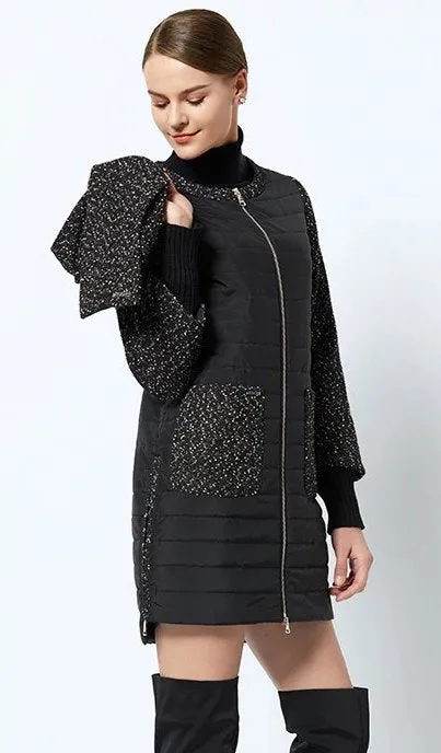 Women's Spring Stylish Warm Round Collar Jacket With Scarf