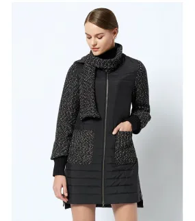 Women's Spring Stylish Warm Round Collar Jacket With Scarf