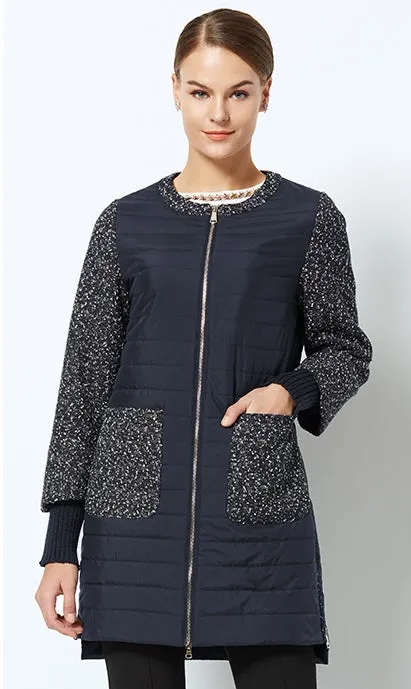 Women's Spring Stylish Warm Round Collar Jacket With Scarf